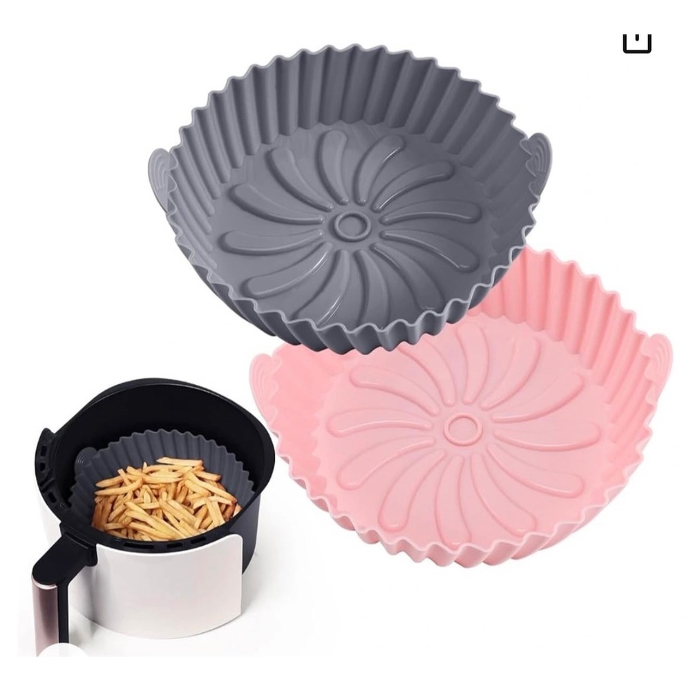 NEW Air Fryer Liners Silicone Pot Reusable Basket Food Safe 3QT to 5QT Gray Pink